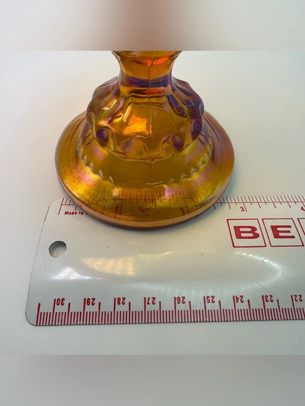 Vintage Amber Carnival Glass Pedestal Compote Iridescent Pressed Glass Candy